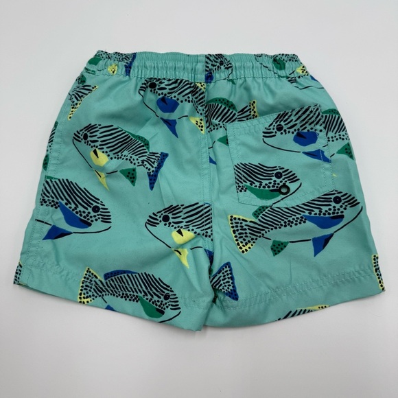 Tea Collection Boys Shortie Swim Trunks Fish Print 4 Blue Green EUC - Picture 7 of 7